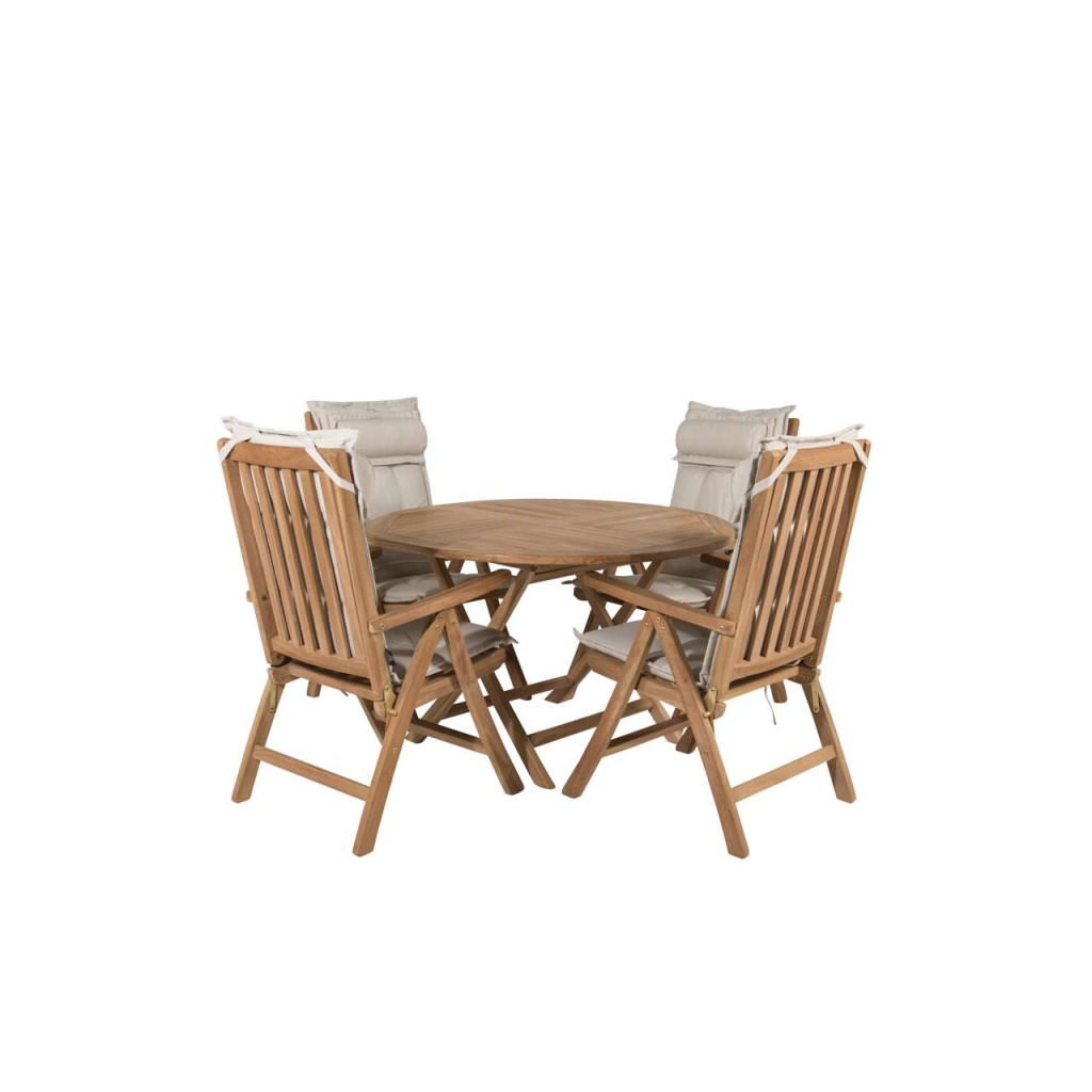 Kenya Runt Matbord Ø120 cmcm - Teak+Kenya 5-position Folding Stol | Matgrupp | Stol för matbord