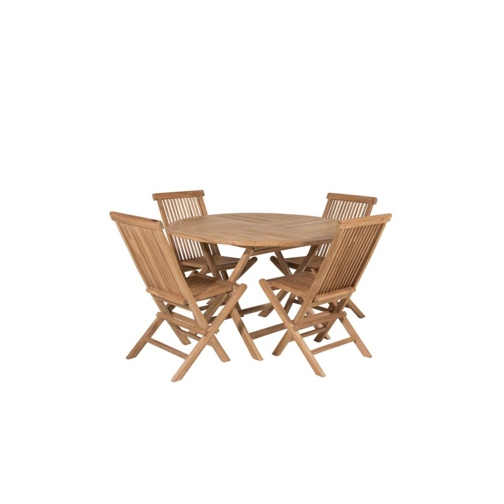 Kenya Runt Matbord Ø120 cmcm - Teak+Kenya Folding Stol w/o Armrest | Matgrupp | Stol för matbord