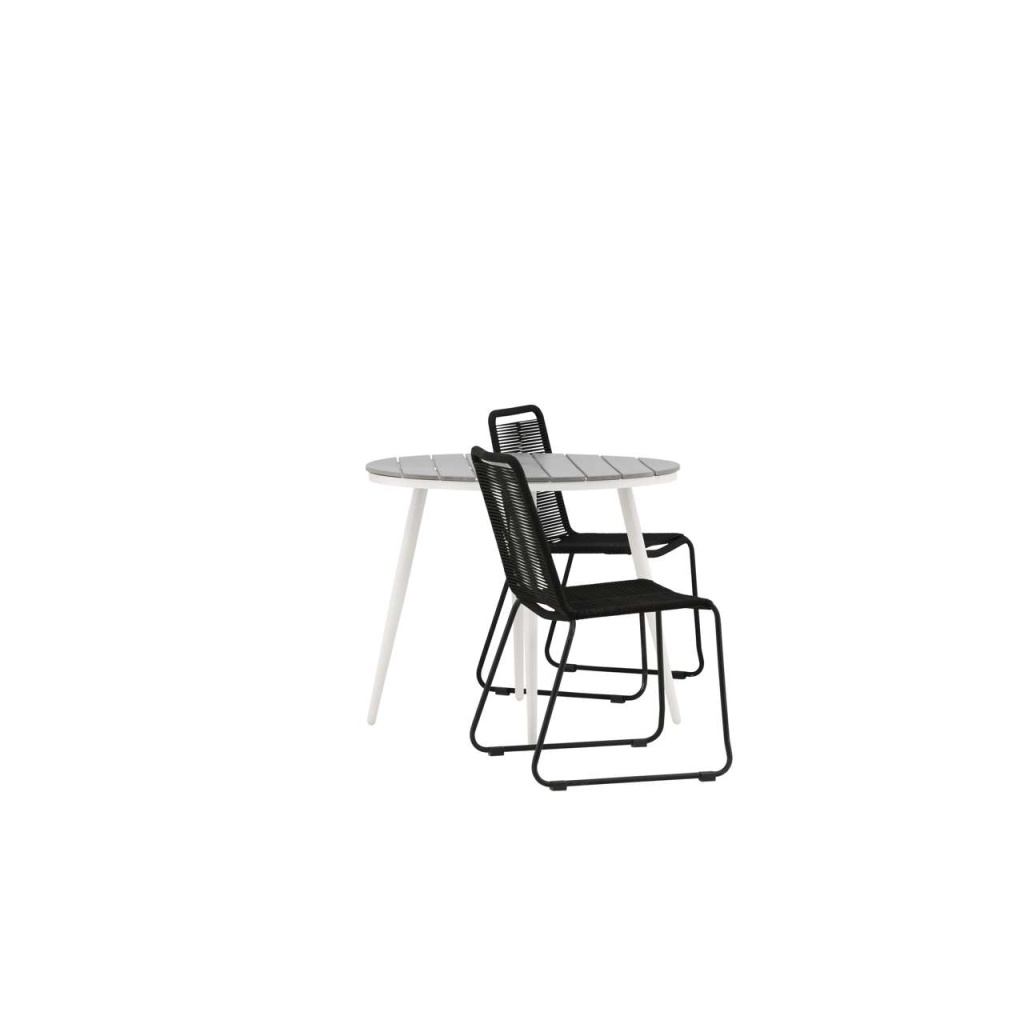 Break - Matbord Runt- Vit / Grey - Alu / Aintwood - 90ø _1+ Lindos stapelstol | Matgrupp