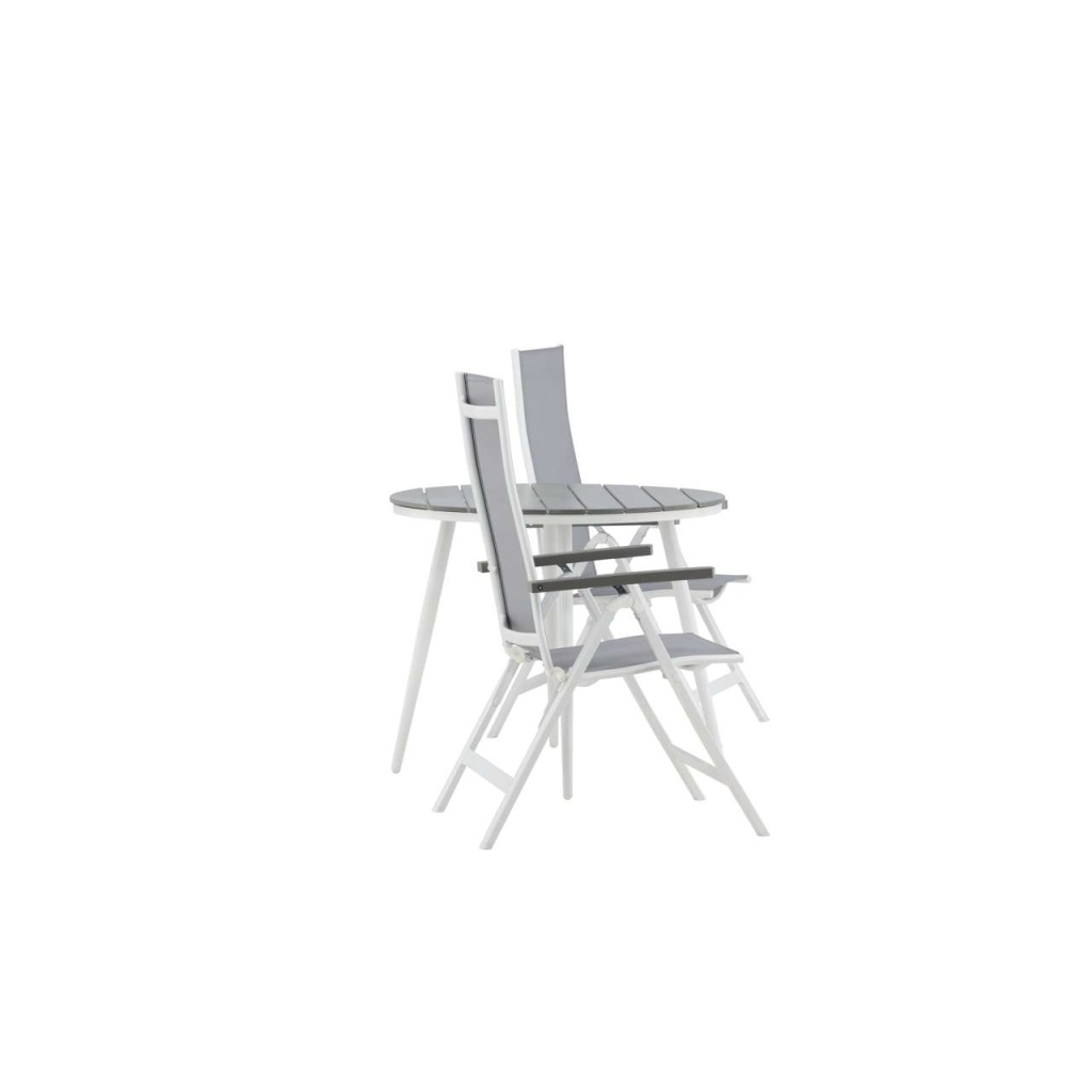 Break - Matbord Runt- Vit / Grey - Alu / Aintwood - 90ø _1+ Albany Light 5-pos white alu / Grey Textilene _2 | Matgrupp