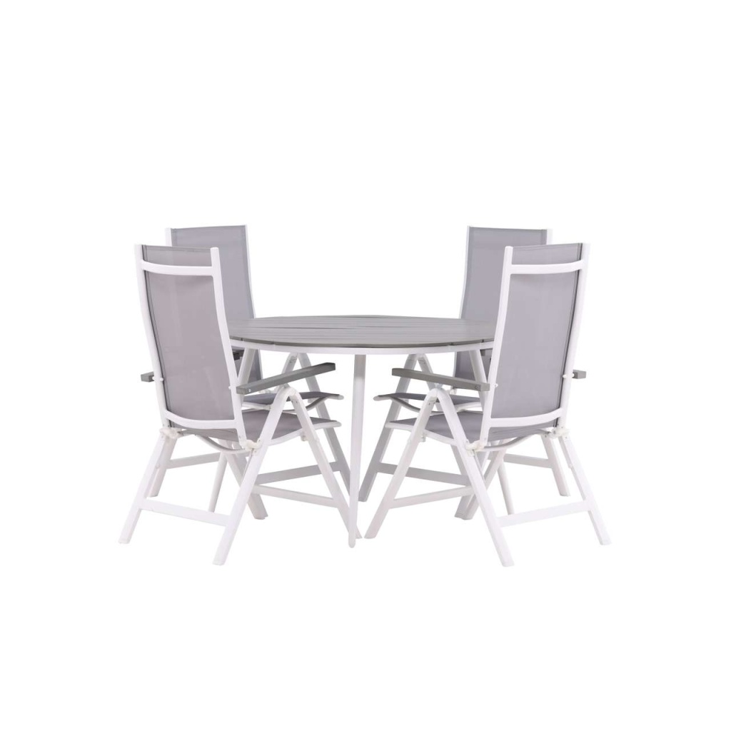 Break - Matbord Runt- Vit / Grey - Alu / Aintwood - 120ø _1+ Albany Light 5-pos white alu / Grey Textilene _4 | Matgrupp