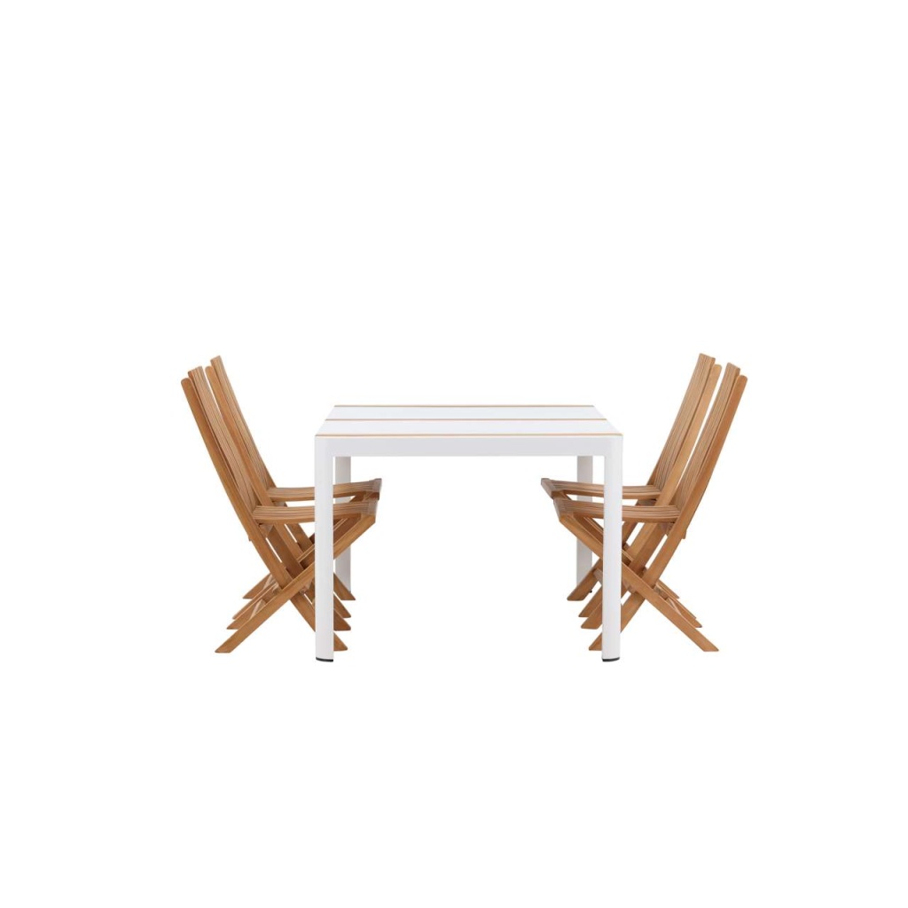 Togo - Matbord- Vit / Teak - Allu / Teak - 150*100 _1+ Ghana - Hopfällbar stol – Natur – Teak | Matgrupp