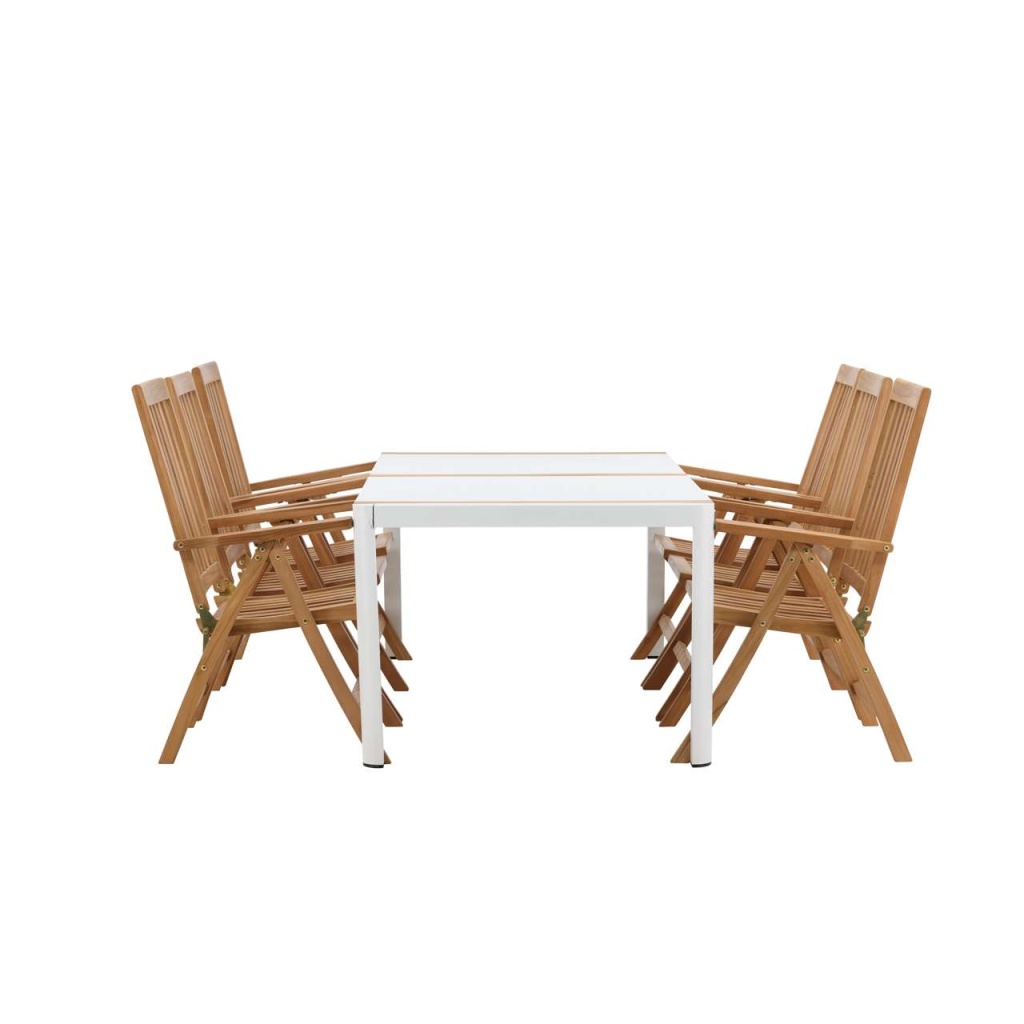 Togo - Matbord- Vit / Teak - Allu / Teak - 200*100 _1+ Kenya 5-position Folding Stol | Matgrupp | Stol för matbord