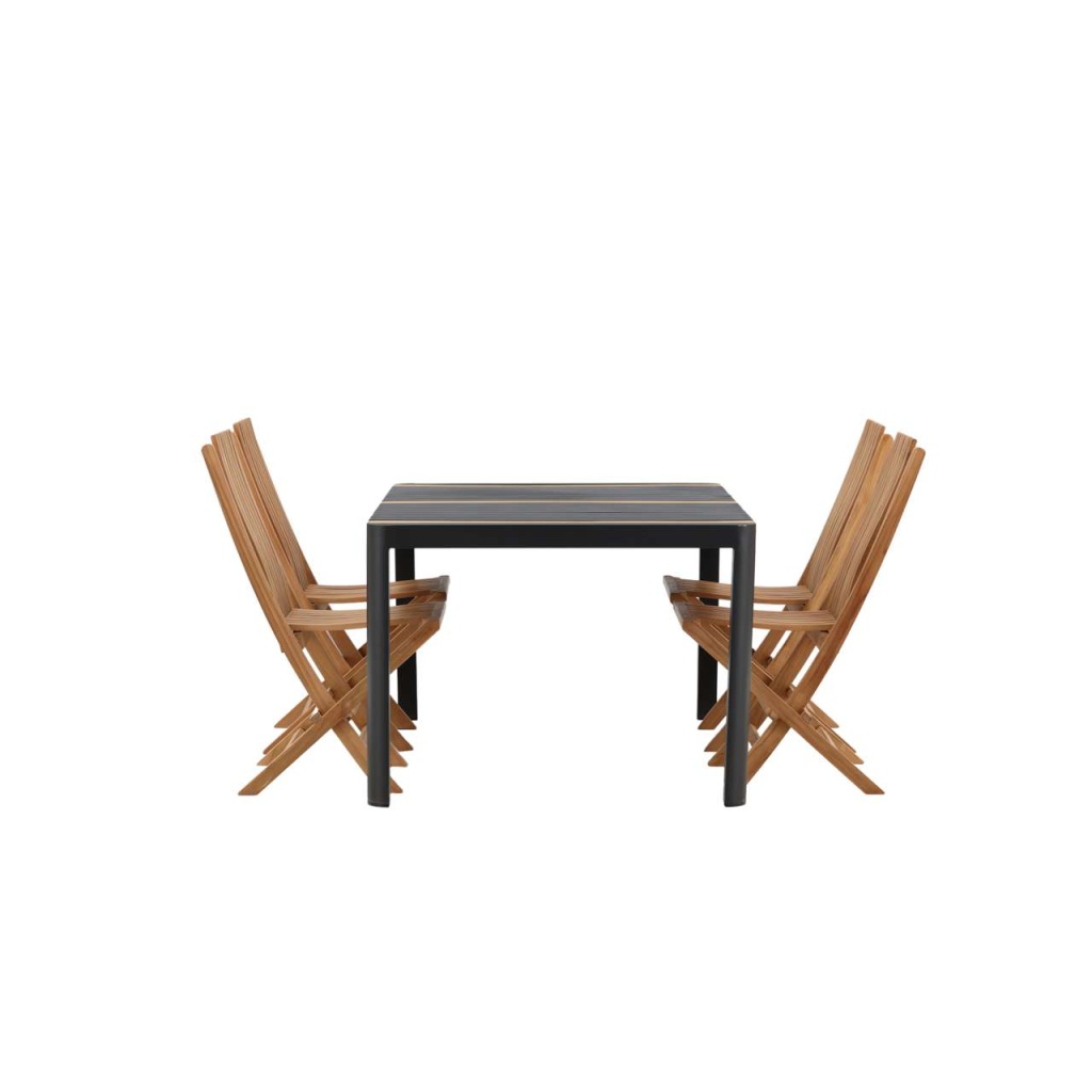 Togo - Matbord- Svart / Teak - Allu / Teak - 150*100 _1+ Ghana - Hopfällbar stol – Natur – Teak | Matgrupp