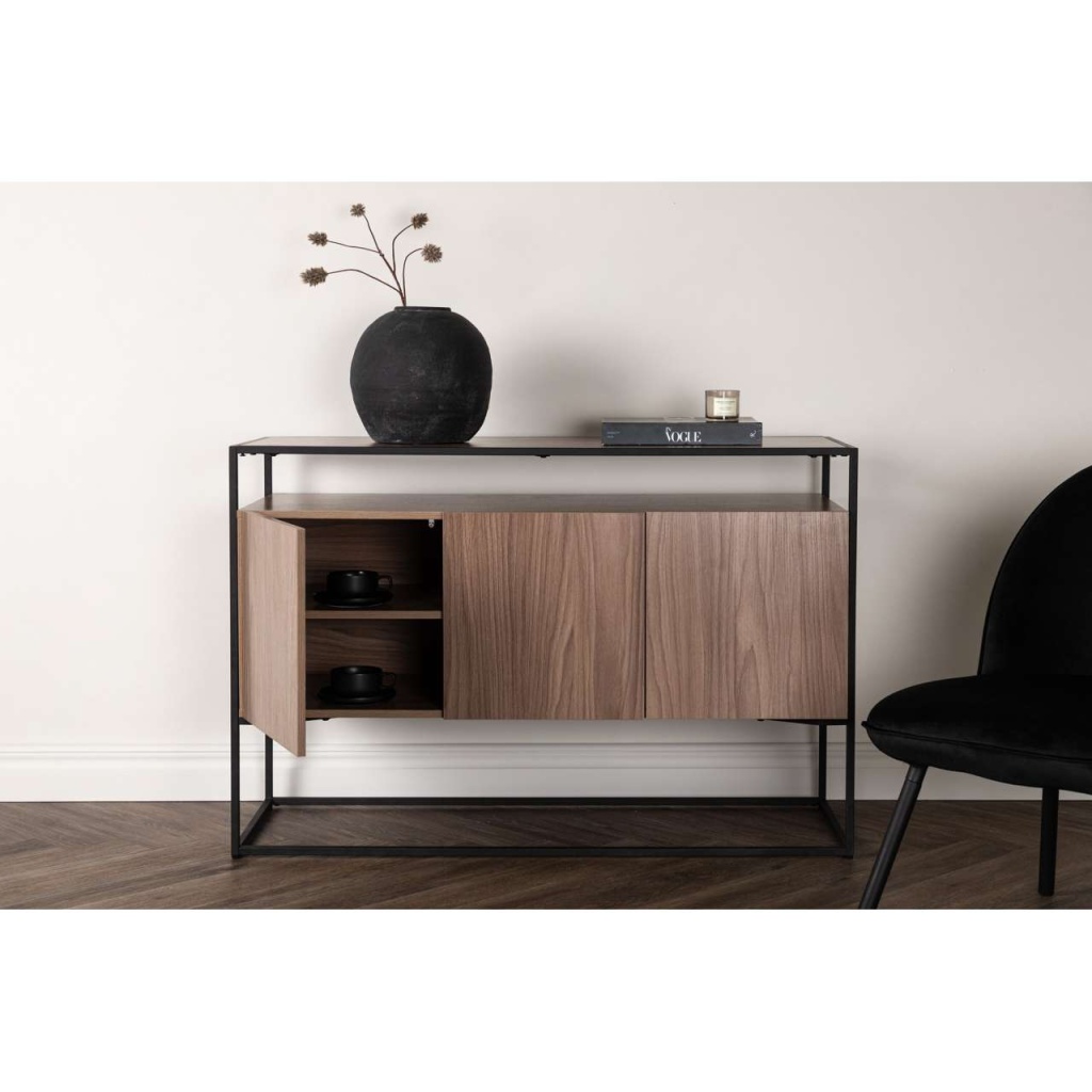 Kingsport Sidobord - Svart / Valnöt MDF