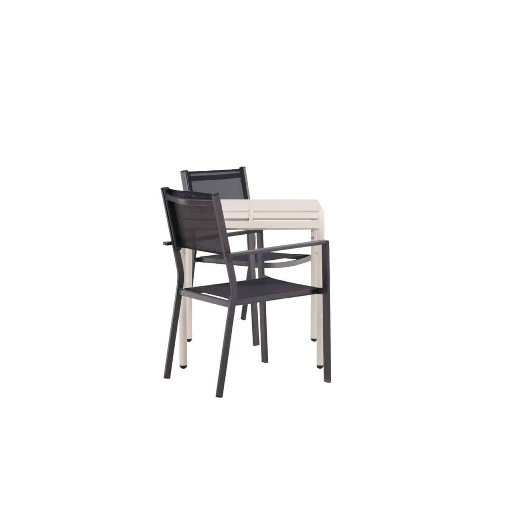 Borneo Cafetable Aluminium - Beige / Kvadrat 70*70* | Copacabana stapelstol - Svart/Svart