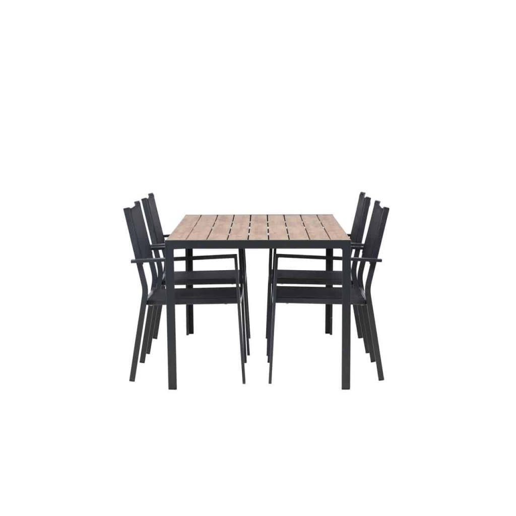 Break Middagtable Alumnium - Svart / Nature Rektangulär 90*150* | Copacabana stapelstol - Svart/Svart