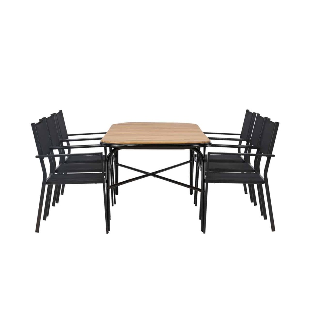 Holmbeck Middagtable Steel - Svart / Rektangulär 90*200*75 | Copacabana stapelstol - Svart/Svart