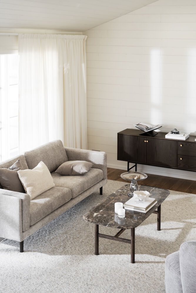 Braden soffa 3-sits ljusbeige tyg Greg 3 /bruna ekben - Bild 4