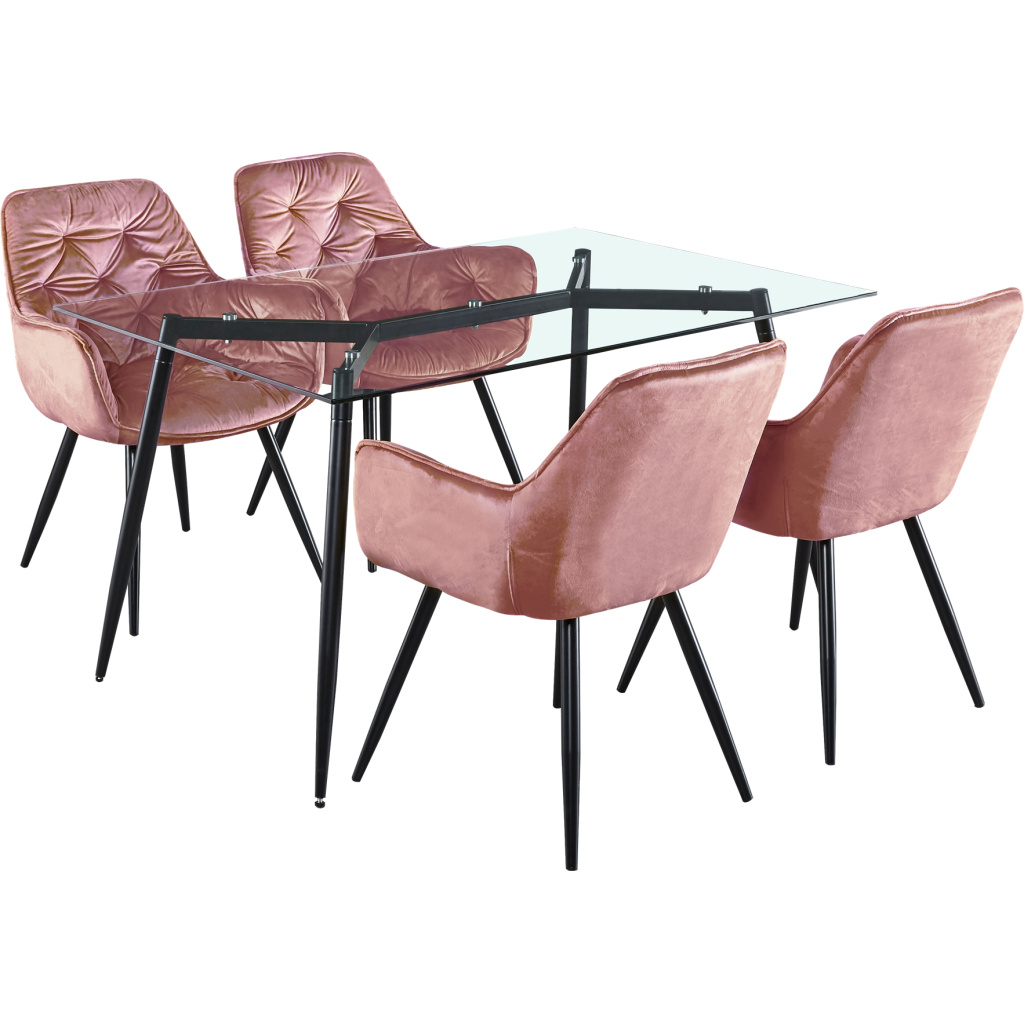 Arezzo Matbord 140 med 4x Viola Stol Rosa/Svartlack