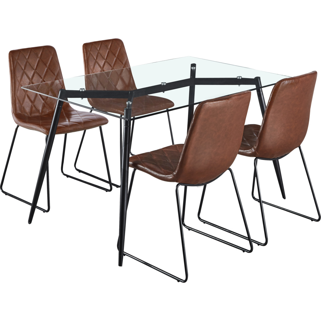 Arezzo Matbord 140 med 4x Viktoria Stol Brun PU/ Krom