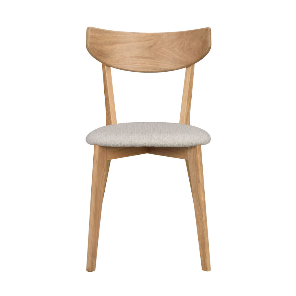 Ami stol lackad ek/grå-beige tyg