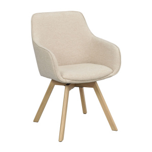 Alison karmstol ljusbeige tyg/ekben snurr