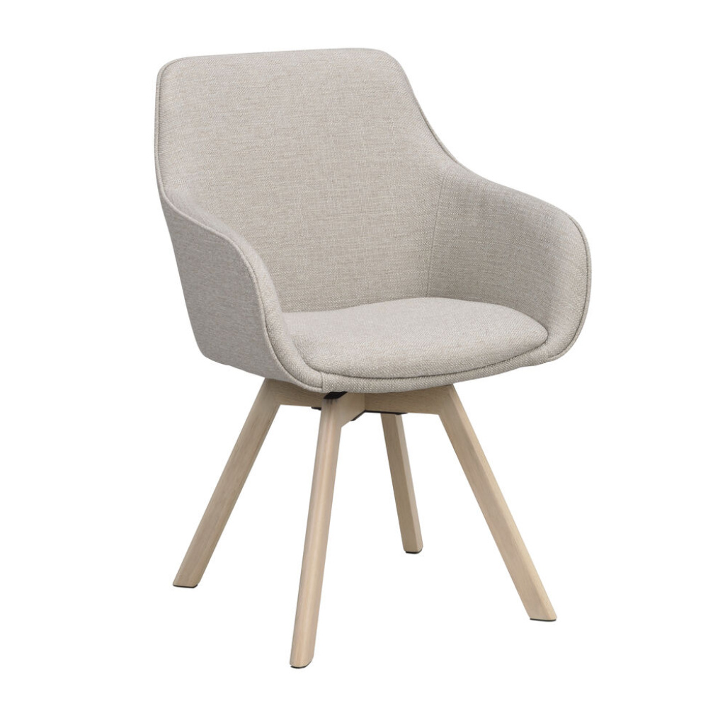 Alison karmstol beige tyg/vitpigmenterade ekben snurr