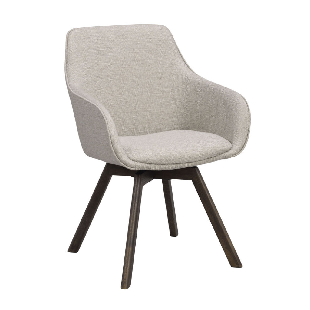Alison karmstol beige tyg/bruna ekben snurr