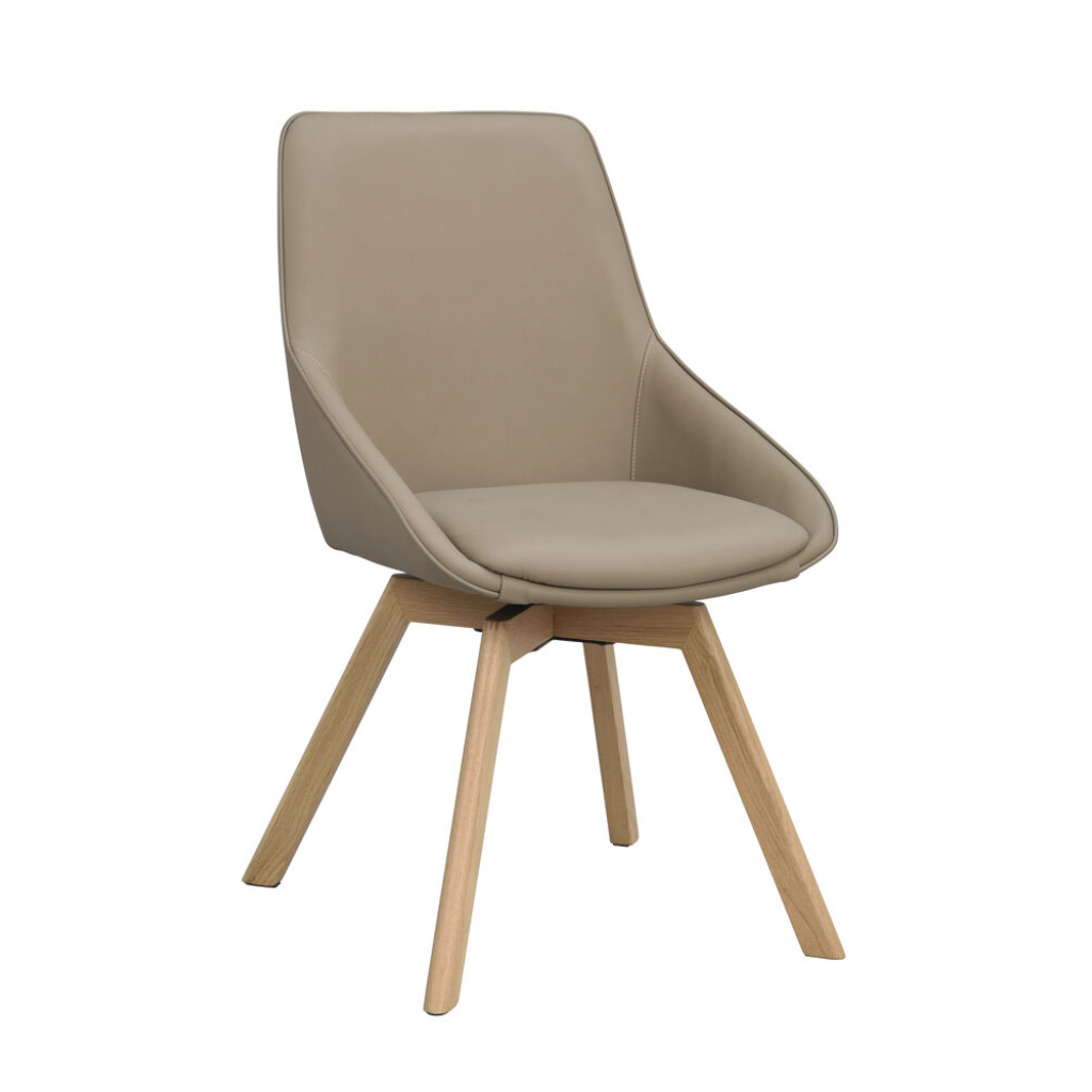 Alison stol beige läder/ekben snurr