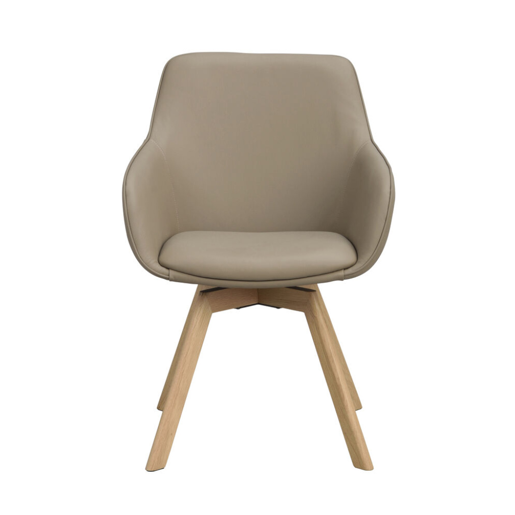 Alison karmstol beige läder/ekben snurr