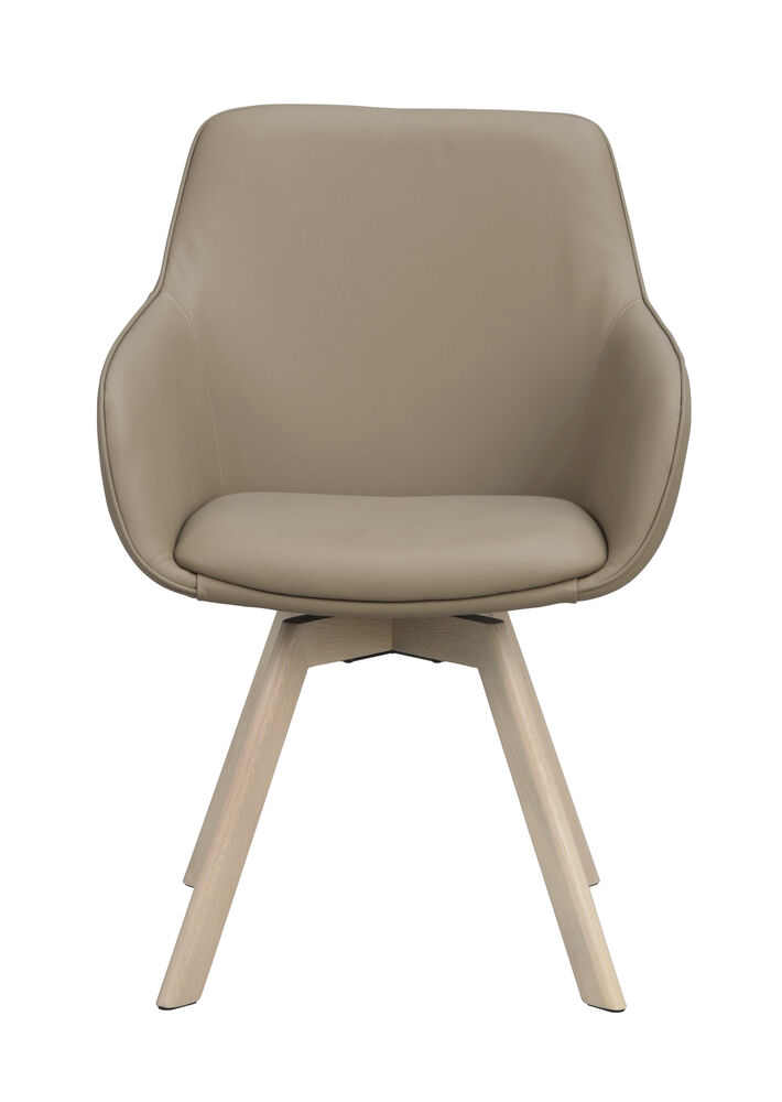 Alison karmstol beige läder/vitpigmenterade ekben snurr