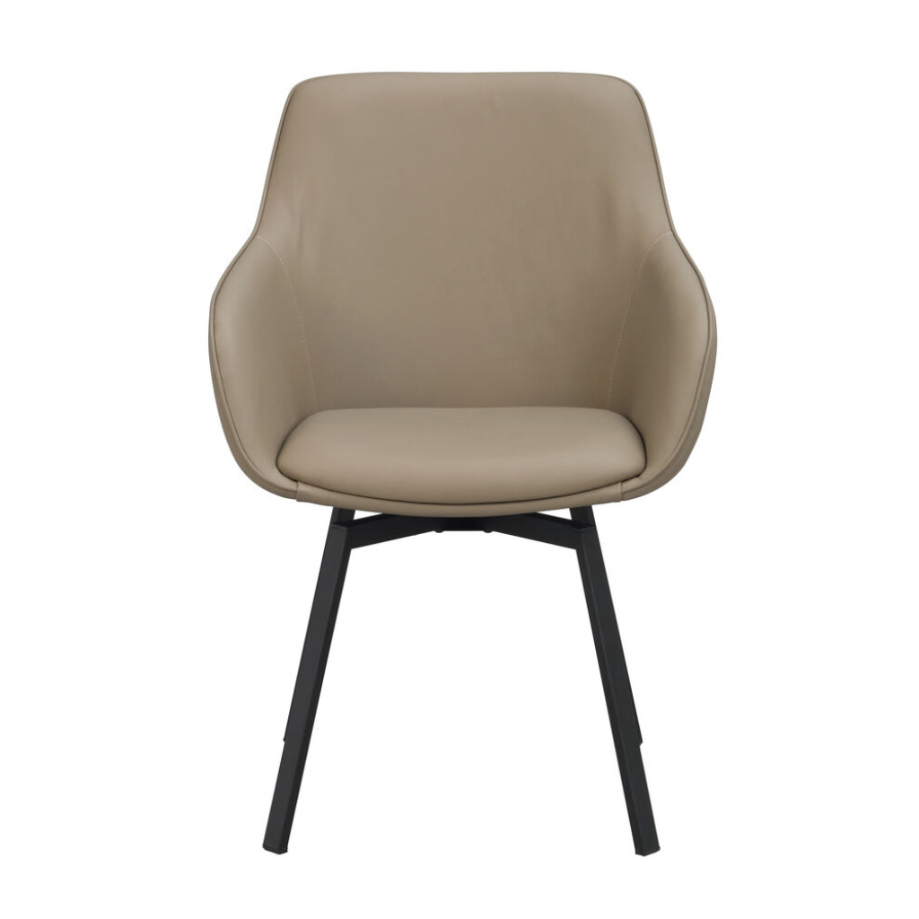 Alison karmstol beige läder/svarta metallben snurr