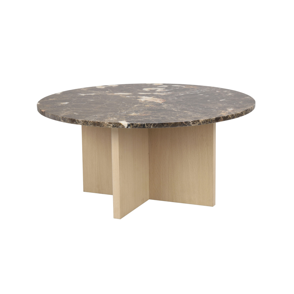 Brooksville soffbord runt Ø90 brun marmor/vitpigment ek