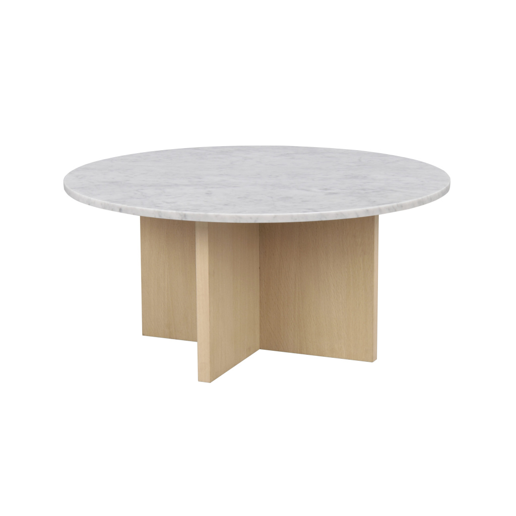 Brooksville soffbord runt Ø90 vit marmor/vitpigment ek