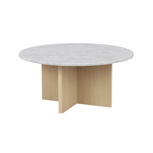 Brooksville soffbord runt Ø90 vit marmor/vitpigment ek
