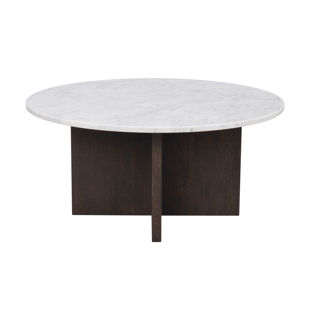 Brooksville soffbord runt Ø90 vit marmor/brun ek