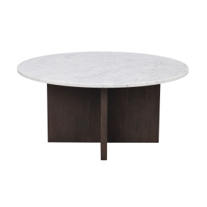 Brooksville soffbord runt Ø90 vit marmor/brun ek