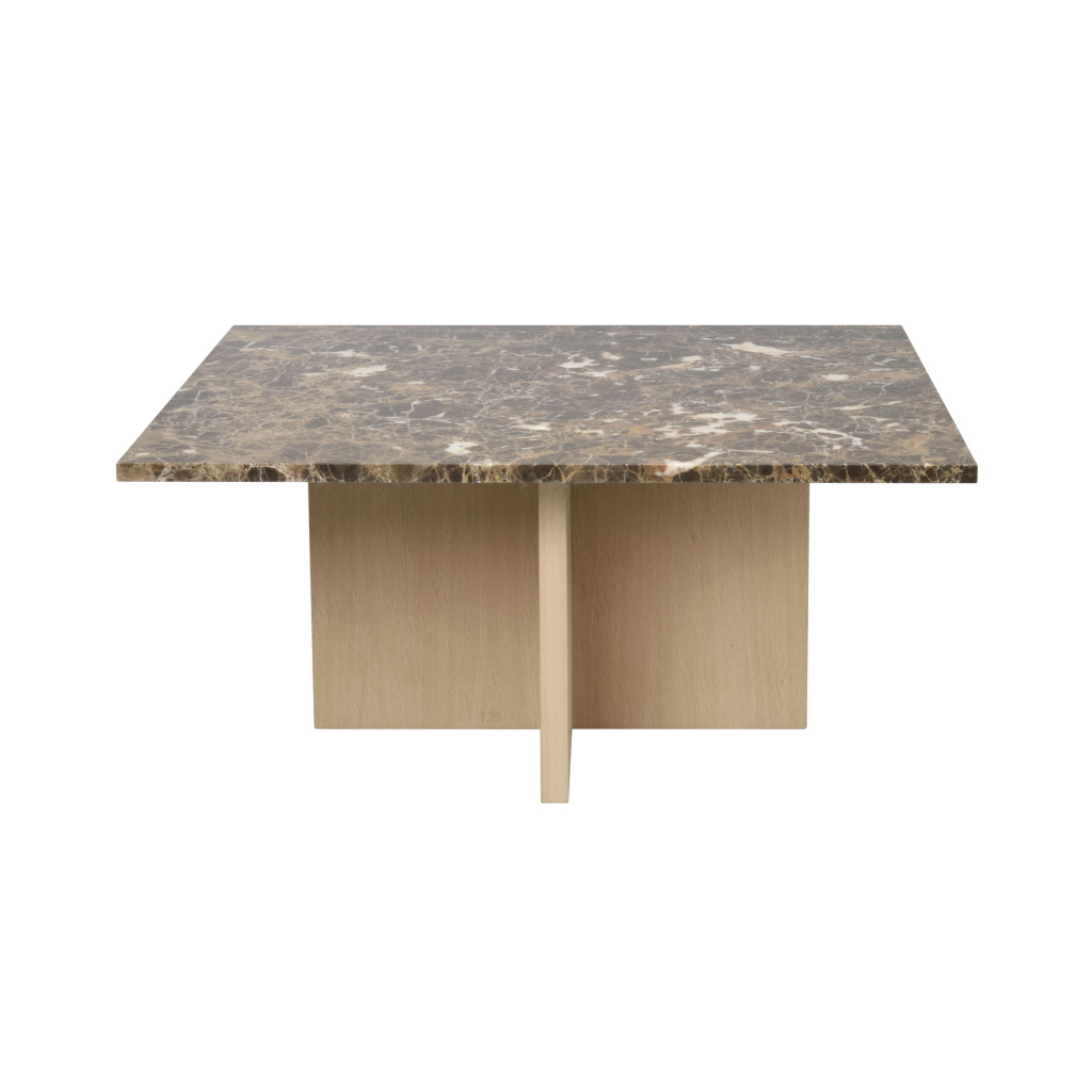 Brooksville soffbord kvadrat 90x90 brun marmor/vitpigment ek
