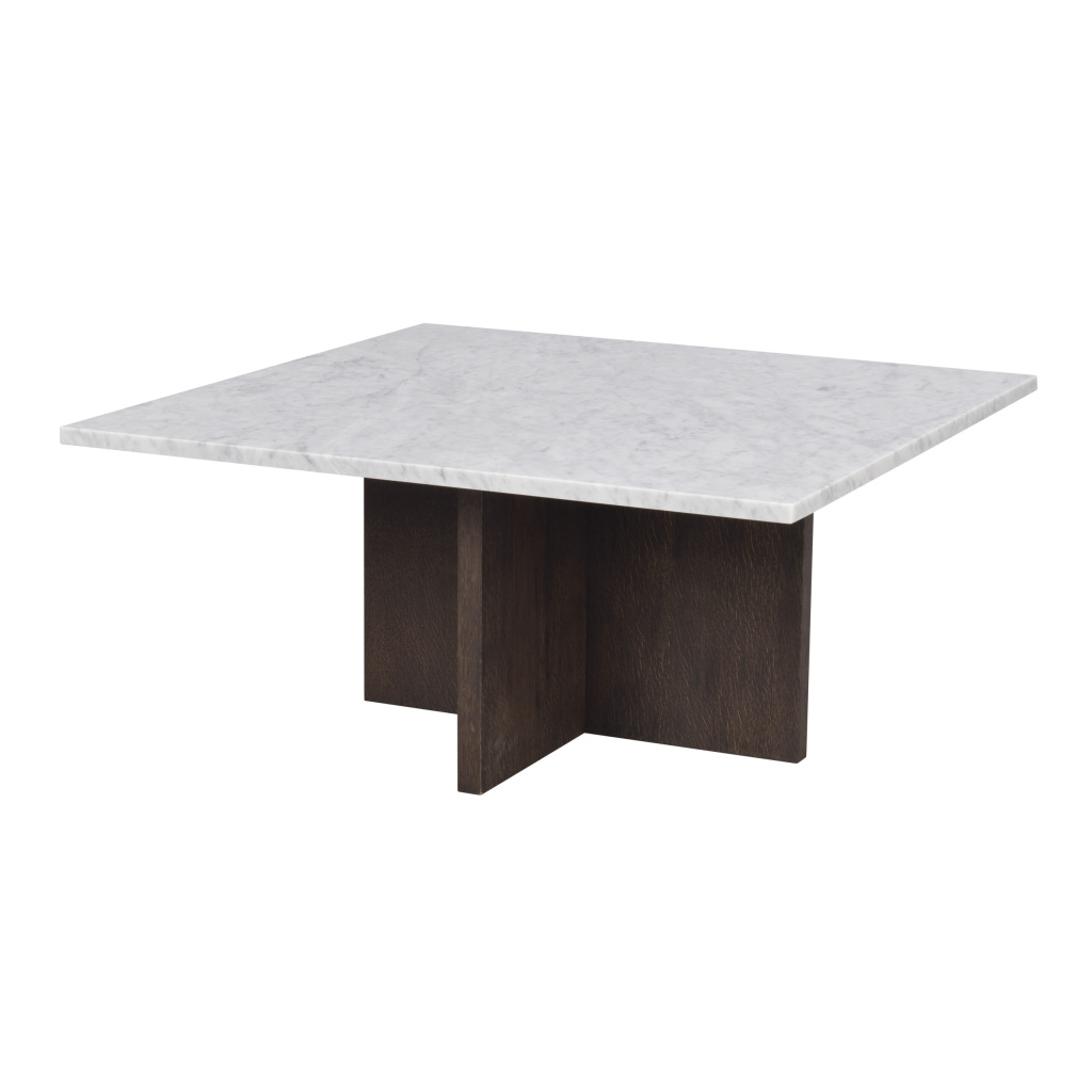 Brooksville soffbord kvadrat 90x90 vit marmor/brun ek