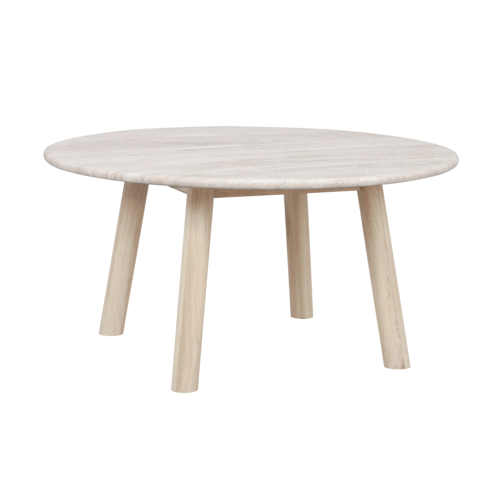 Taransay soffbord Ø90 beige travertin/vitpigmenterad ek