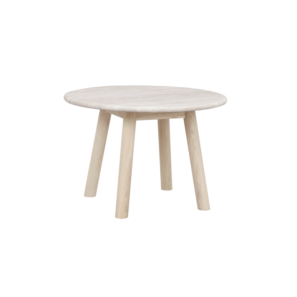 Taransay soffbord Ø60 beige travertin/vitpigmenterad ek