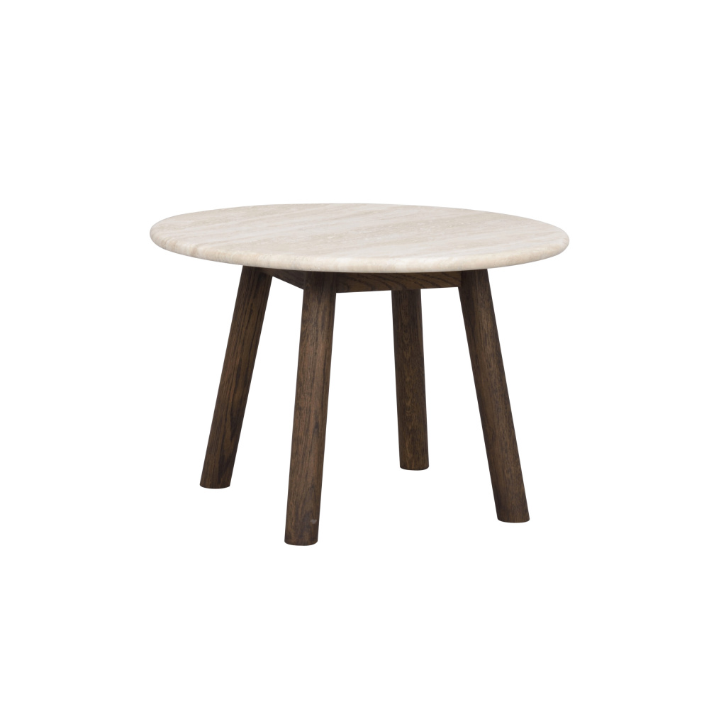 Taransay soffbord Ø60 beige travertin/brun ek