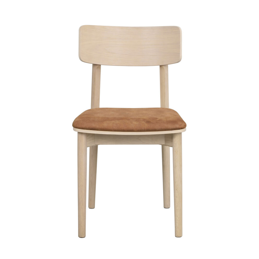Wolcott stol vitpigmenterad ek/brun läder-textil