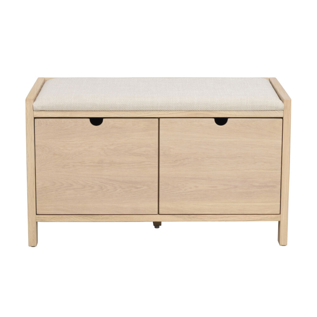 Hillmond bänk 2L 80 vitpigmenterad ek/beige tyg