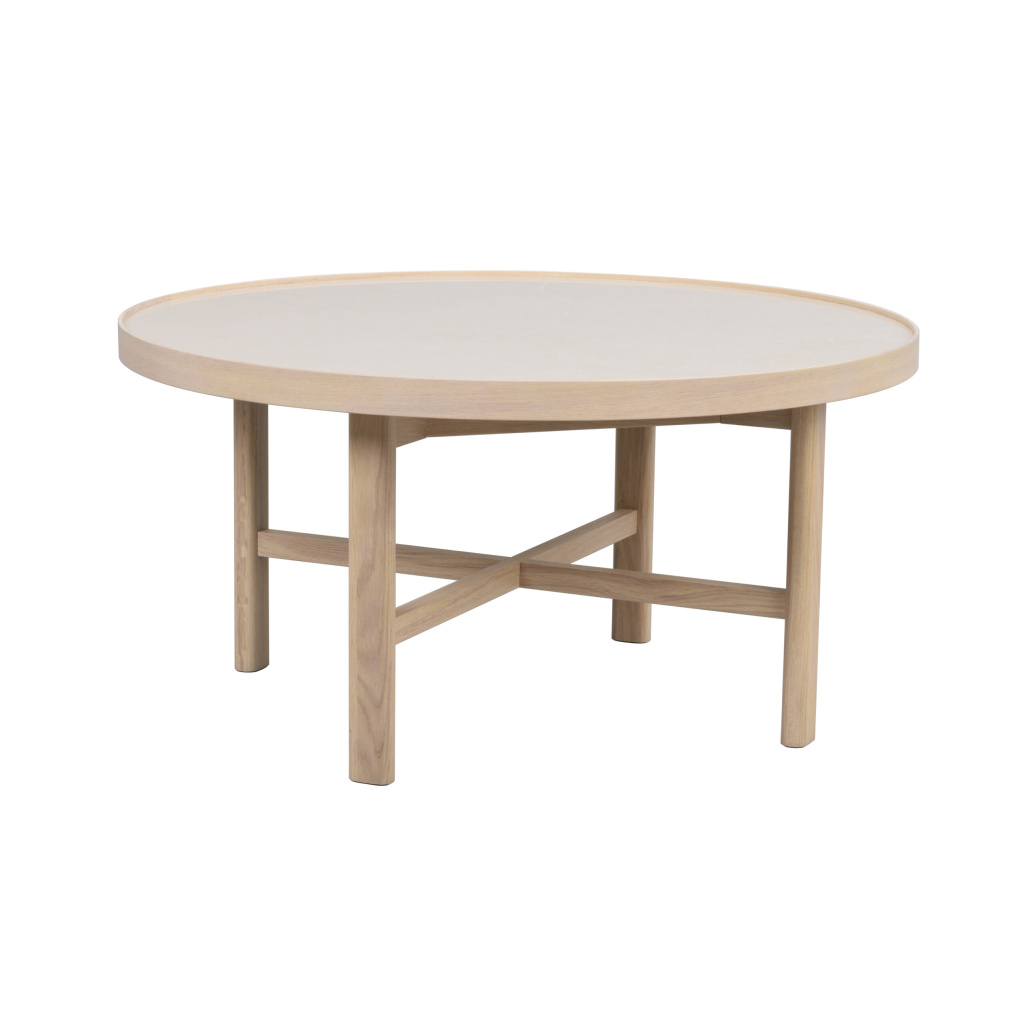 Marsden soffbord runt Ø90 beige keramik/vitpigmenterad ek