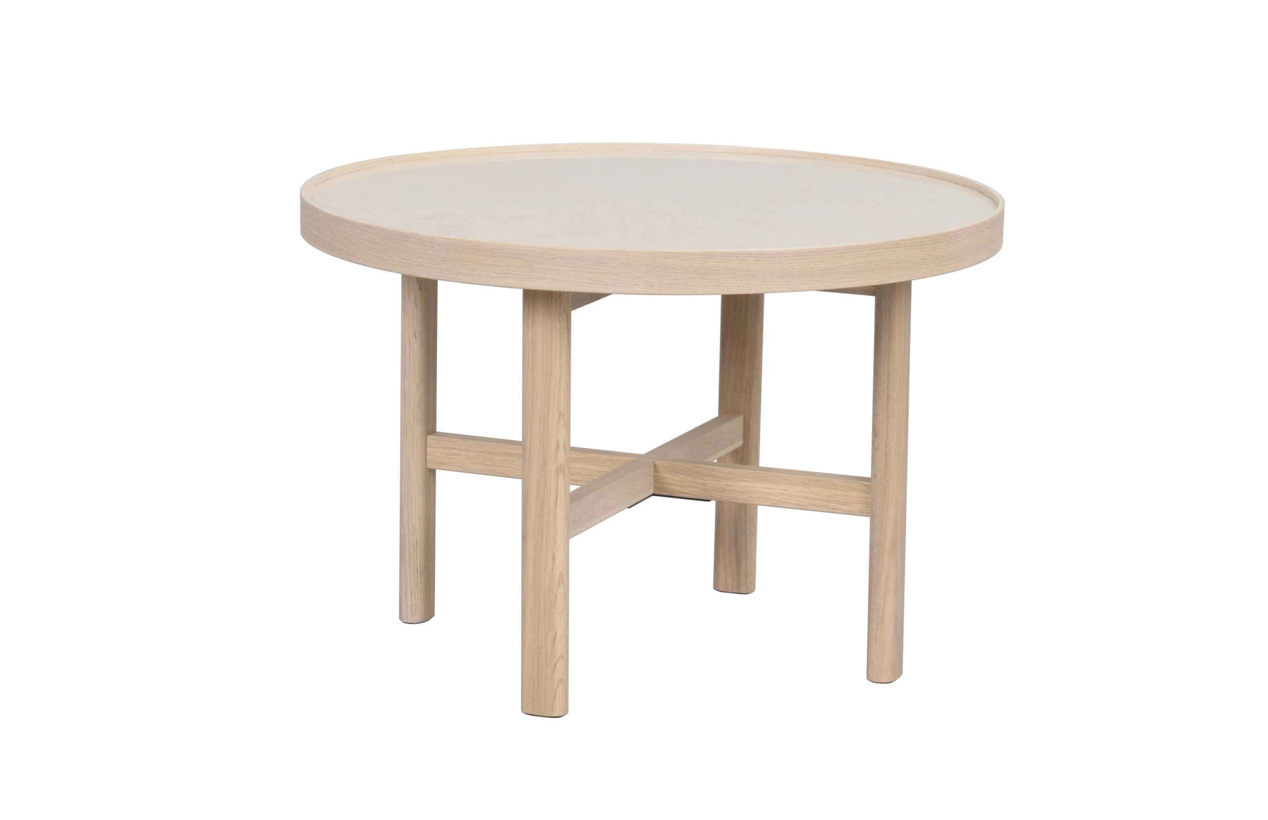 Marsden soffbord runt Ø60 beige keramik/vitpigmenterad ek