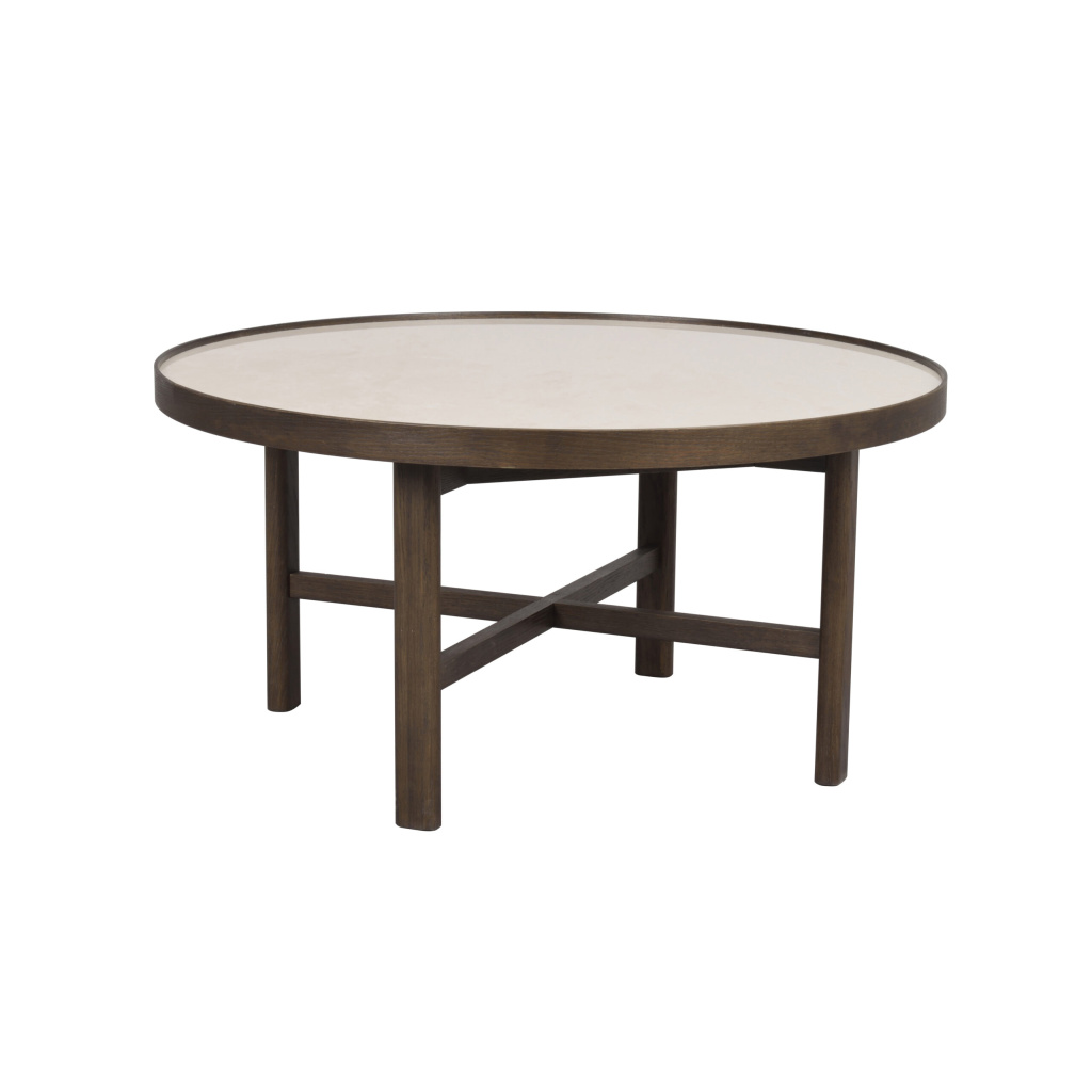 Marsden soffbord runt Ø90 beige keramik/brun ek