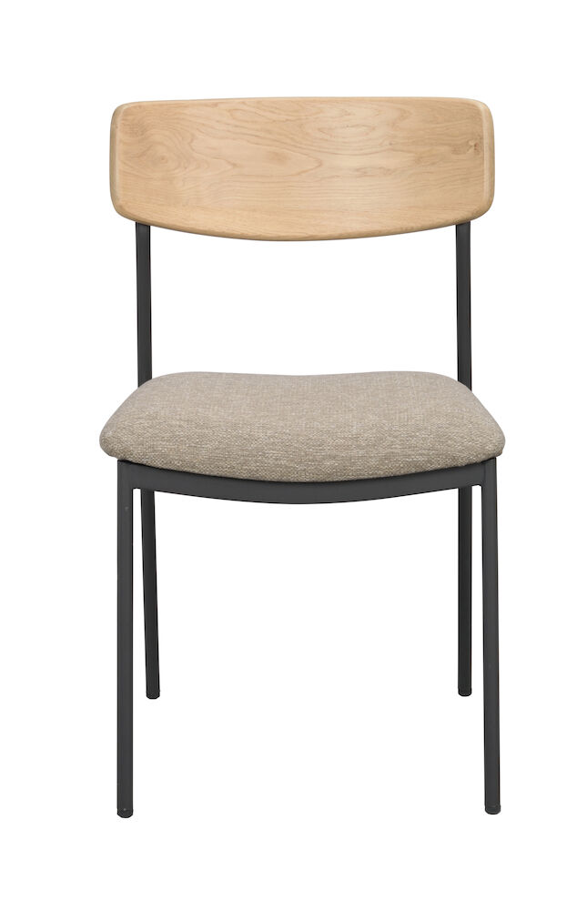 Maymont stol ekrygg/mörkbeige tyg/svart metall stapelbar