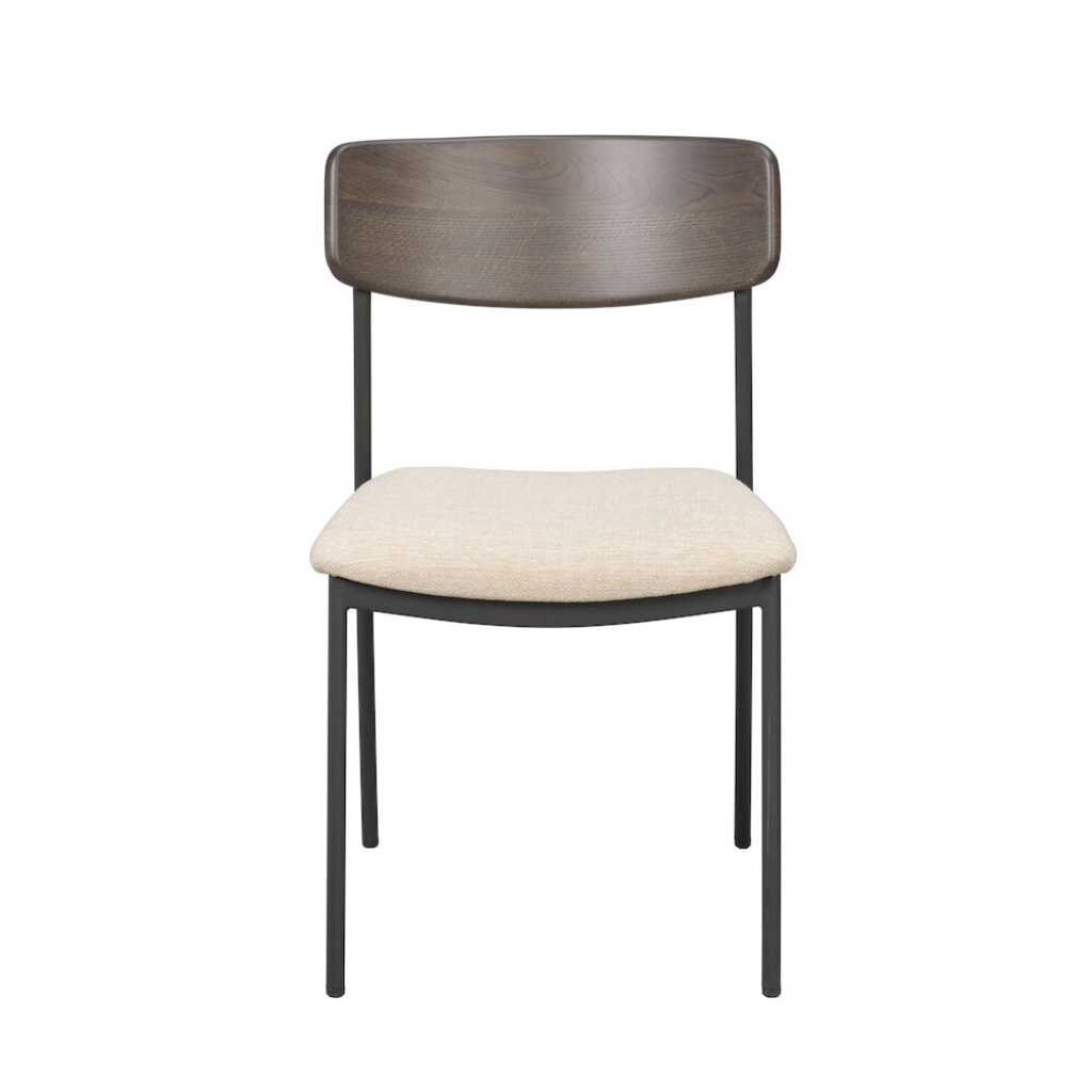 Maymont stol brun ekrygg/ljusbeige tyg/svart metall stapelbar