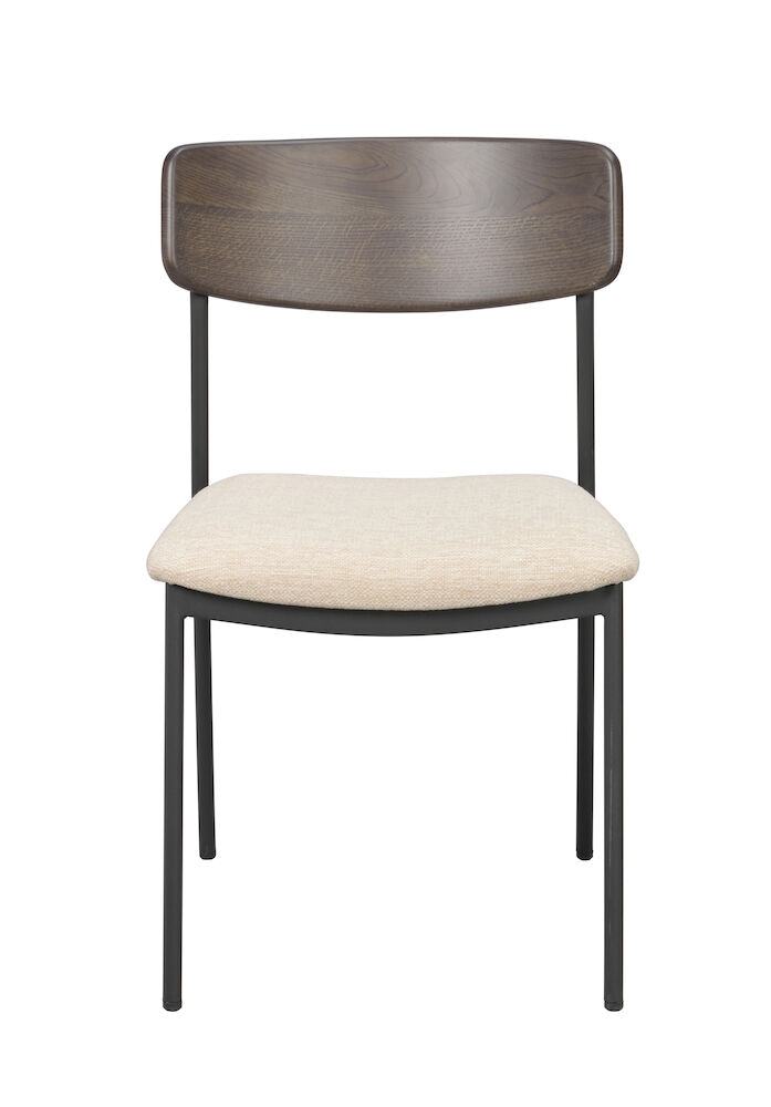 Maymont stol brun ekrygg/ljusbeige tyg/svart metall stapelbar