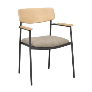 Maymont karmstol ekrygg/mörkbeige tyg/svart metall stapelbar