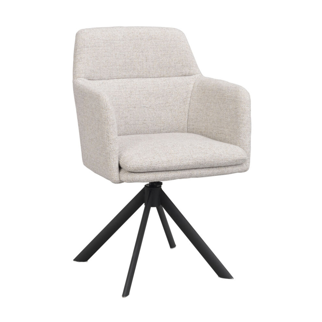 Gladstone karmstol ljusbeige tyg/svart metall snurr-tilt