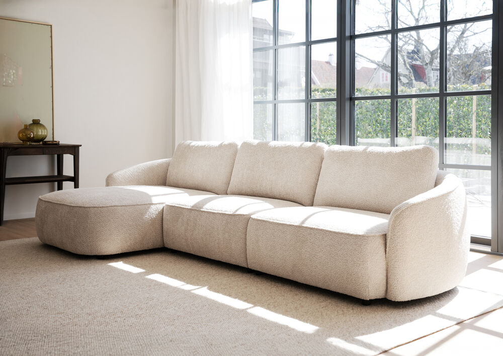 Norris soffa 4-sits-schäslong V ljusbeige tyg Anna