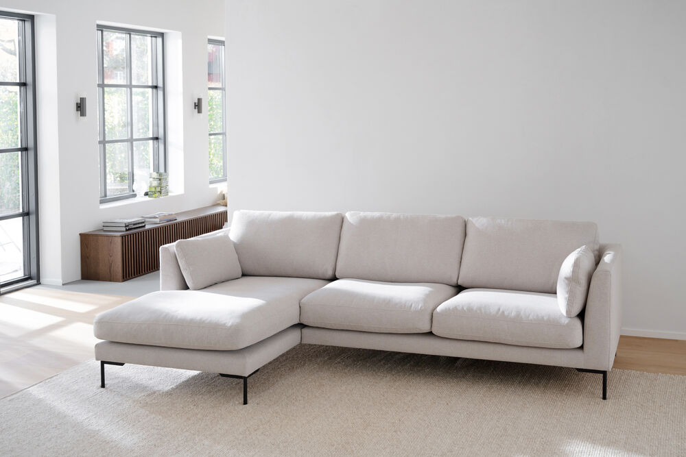 Corwin soffa 3,5-sits-schäslong Vä ljusbeige tyg Rita