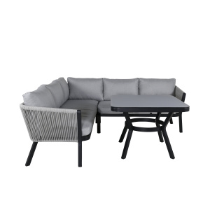 Virya Corner sofa set (3+2+1) BLACK alu / Grey rope / grey cushion