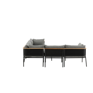 Nettan - Corner sofa set - black Steel / Grey Cushion / Teak