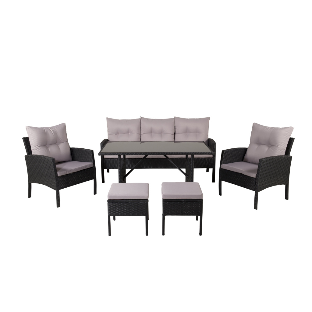 Knock sofa Set - Svart Wicker - Grey Cushion