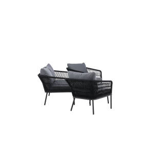 Lindos Soffa Set - Svart Alu / Svart Rope / Grey Cushions