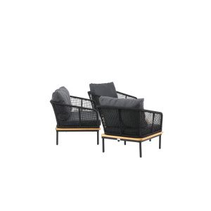 Andorra Soffa Set - Svart Alu / Akacia / Svart Rope / Grey Cushion